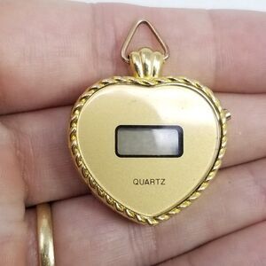 Vintage Heart Shape Quartz Pendant Watch, Digital Display, Gold Tone Case, AS IS